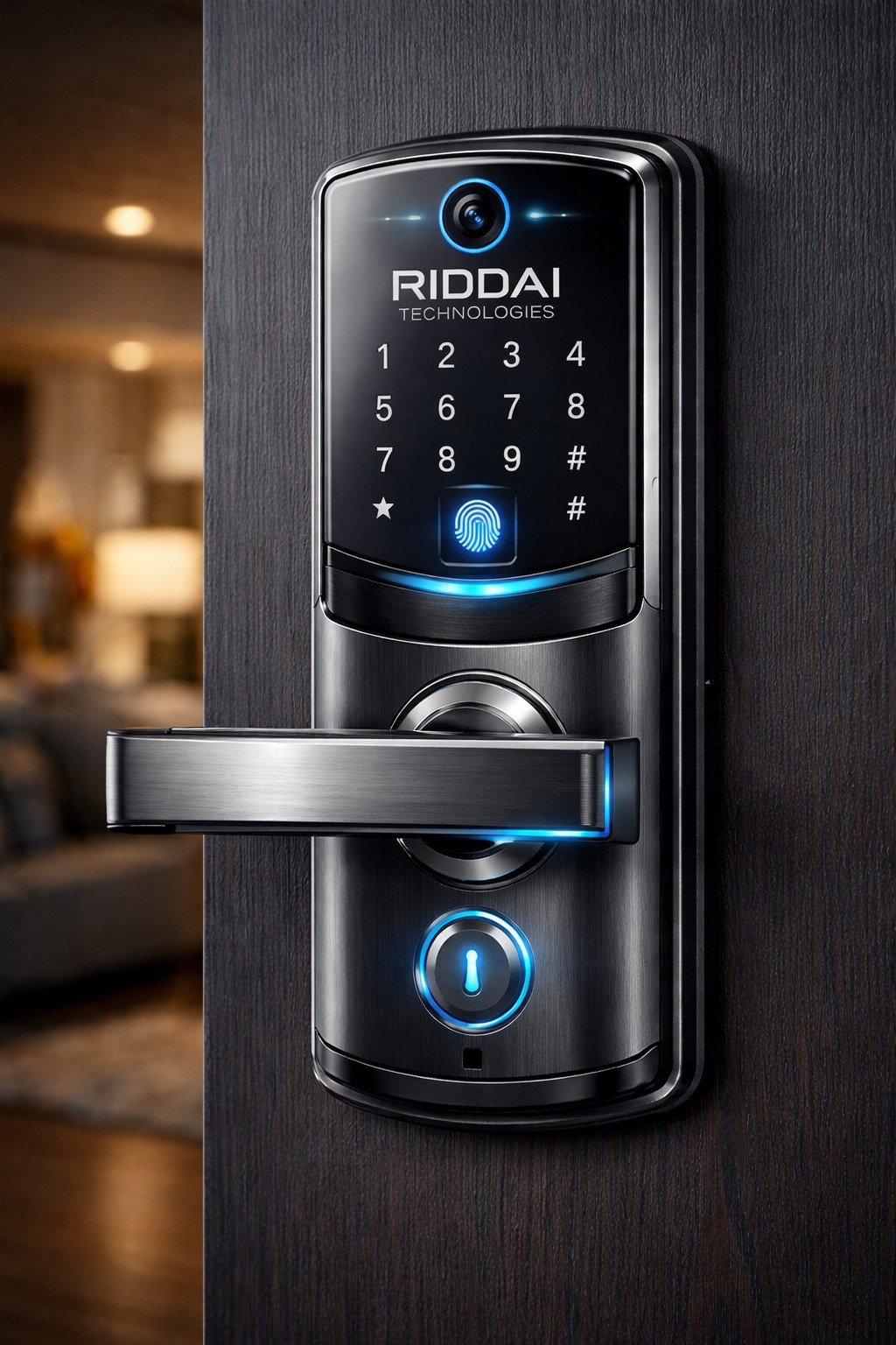 RIDDAI smart lock installed on a door